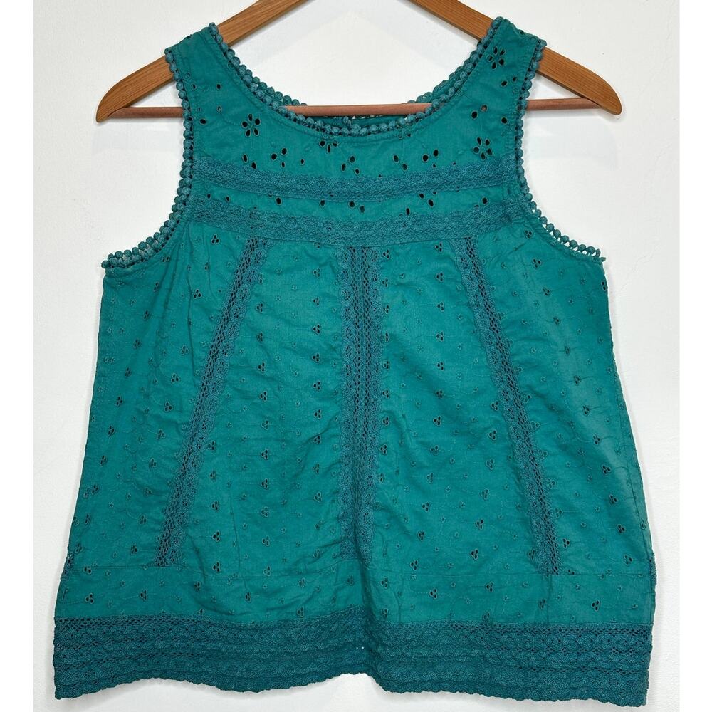 Natura selection dark green boho eyelet open back sleeveless top size Small